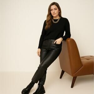 ANTHROPLOGIE x MAEVE Wide Leg Cropped Faux Leather Pants Black Sz 16 {A51}